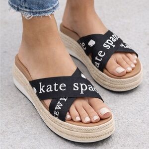 Kate Spade Black and White Espadrille Slides